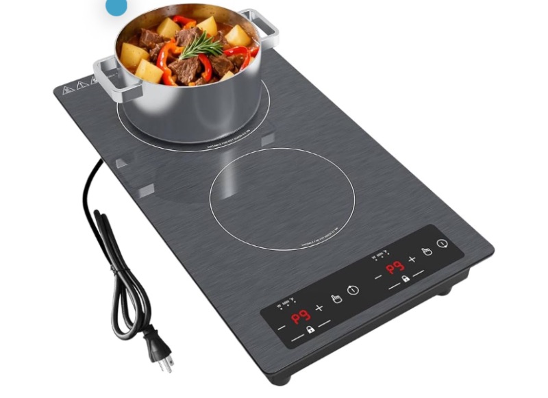 Photo 1 of Double Induction Cooktop 110v-120v, GTKZW 2300W Electric Cooktop 20 inch Hot Plate Electric Stove Top with Plug in, Built-in and Countertop, 9 Power Levels, Timer & Safety Lock