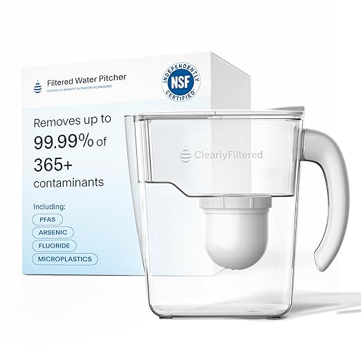 Photo 1 of Clearly Filtered Filtered Water Pitcher - 80 Fl Oz, NSF Certified - Targets 365+ Contaminants - Fluoride, PFAS, Lead, Chlorine, Microplastics - BPA/BPS Free - 10 Cup Filter (Pitcher Includes 1 Filter)