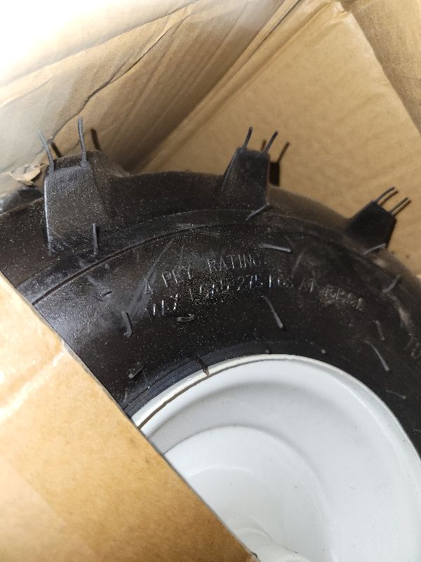 View 2 of 13x5.00-6" Tiller Tire and Wheel 2 Pack 1 Inch Hub 3-1/8" Centered Hub Length Agriculture Super Lug Tractor & Trencher Tire Replacement