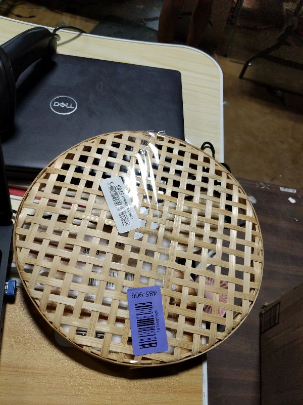 Photo 1 of 100% Handwoven Flat Wicker Round Fruit Basket Woven Food Storage Weaved Shallow Tray Organizer Holder Bowl Decorative Rack Display Kids DIY Drawing Board (Sqaure Hollow-Bamboo White, 26cm/10.2")