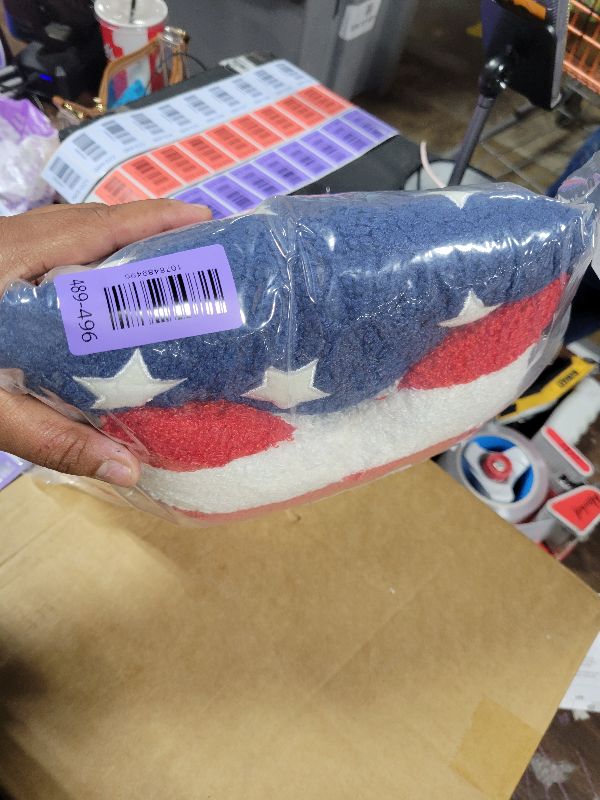 Photo 1 of 2 Pcs 4th of July Decorations 13x13" Star Throw Pillows, Rustic Patriotic Red White Blue Teddy Fleece Pillows with Star Embroidery & Flag Stripes, Americana Farmhouse Outdoor Decor for July 4th