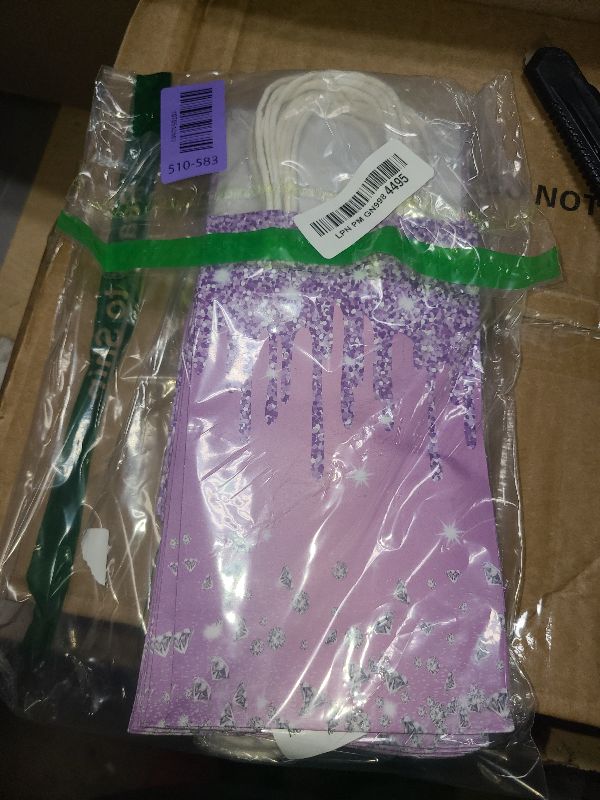 Photo 1 of 12Pcs Purple and Silver Gift Bags Glitter Diamond Goodie Bag Happy Birthday Treat Bag Glitter Purple Candy Bags Supplies for Wedding Bridal Baby Shower Holiday Party Favors Decorations 4.7*3.15*8inch