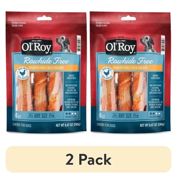 Photo 1 of (2 Pack) ~ Ol'~Roy Rawhide Free Wrapped Rolls with Chicken ~ 4 Count.