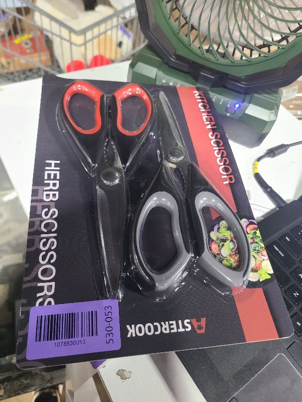Photo 1 of  Astercook 2 Pcs Kitchen Scissors Heavy Duty Shears with Serrated Blade Ergonomic Handle Food Scissor for Poultry Herbs Vegetables Dishwasher Safe 