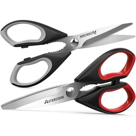 Photo 1 of  Astercook 2 Pcs Kitchen Scissors Heavy Duty Shears with Serrated Blade Ergonomic Handle Food Scissor for Poultry Herbs Vegetables Dishwasher Safe 