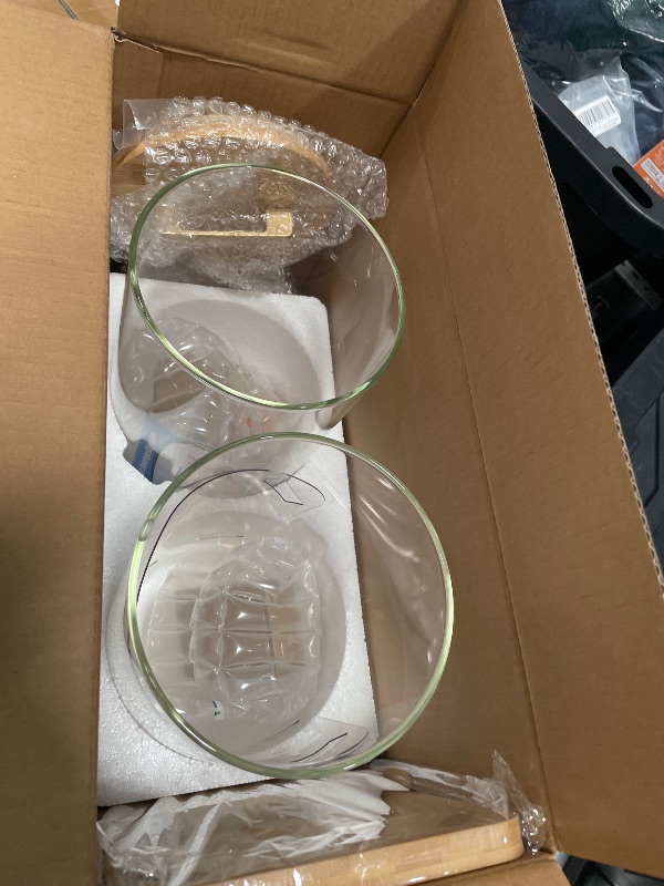 Photo 1 of 1.5 Gallon 2 PACK Glass Drink dispenser, Beverage Dispenser With Wood Stand, Lemonade Dispenser with Airtight Valve and Stainless Steel Spigot,Drink Dispenser for Parties