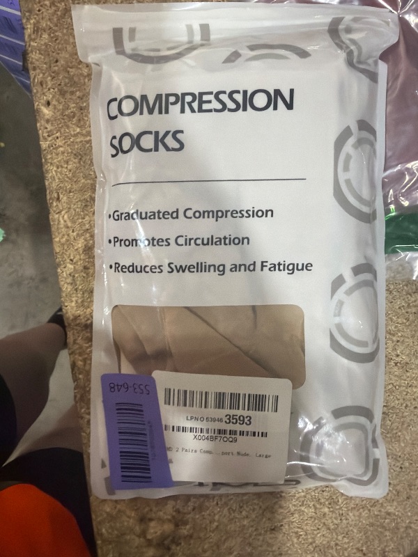 Photo 1 of +MD 2 Pairs 20-30 mmHg Compression Socks for Women & Men, Knee High Open Toe Stockings, Graduated Support & Comfort Hose Nude, Large