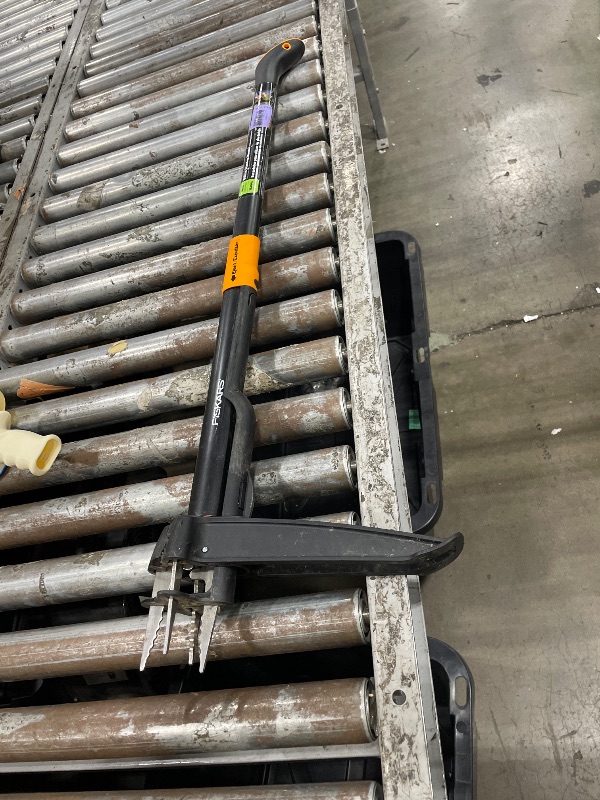 Photo 1 of **HEAVILY USED**Fiskars Stand-Up Weed Puller Tool, 4 Serrated Stainless Steel Claws Grip Roots for Permanent Removal, Reinforced Foot Platform Penetrates Tough Soil, Easy-Eject & Ergonomic Offset Handle, 39"