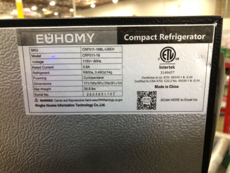 View 4 of **PARTS ONLY** EUHOMY 1.7 Cu.Ft Mini Fridge, Reversible Single Door Compact Refrigerator, Adjustable Thermostat, Energy Saving, Mini Fridge for Bedroom, Office, Dorm, Black