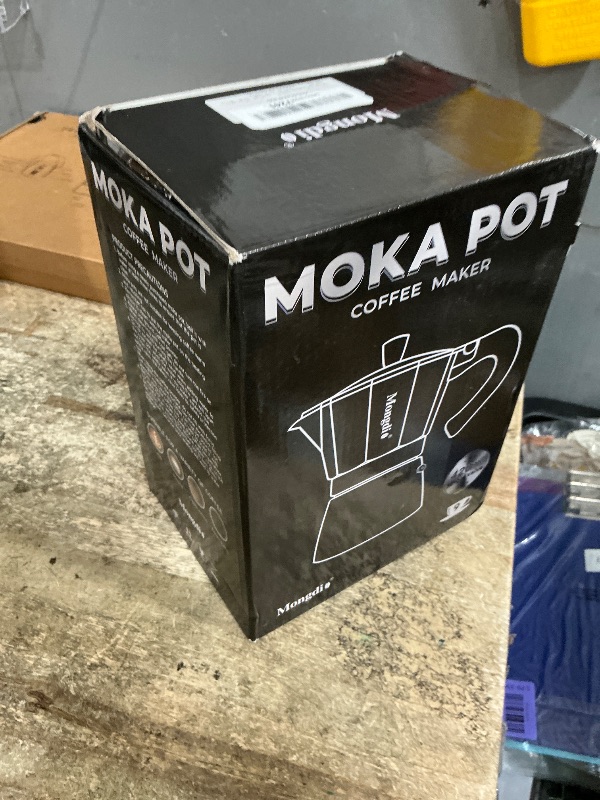 View 2 of **INSIDE NEEDS CLEANING** Mongdio Stovetop Espresso Maker Moka Pot, Cuban Coffee Maker Stove top coffee maker Moka Italian Espresso Greca Coffee Maker Brewer Percolator, 9 Espresso Cups, 15 oz - White