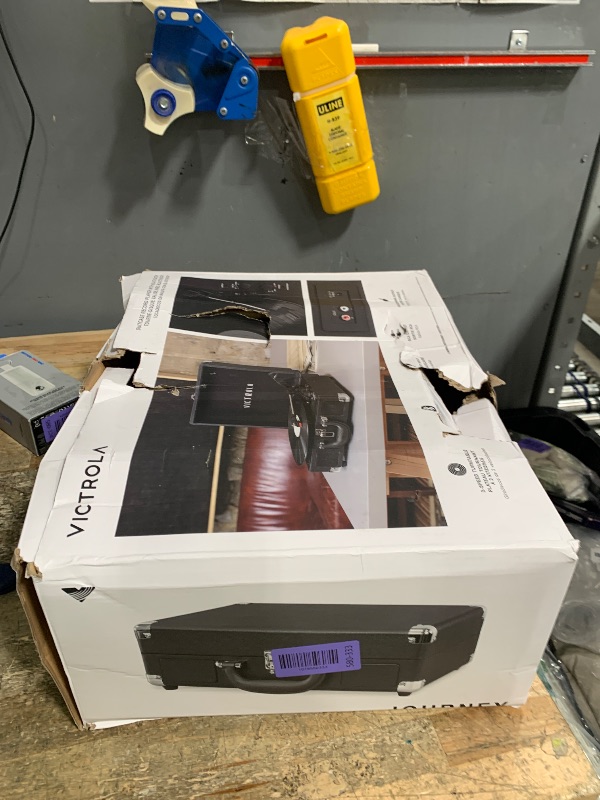 Photo 1 of ***DOES NOT POWER ON, FOR PARTS ONLY***Victrola Journey Bluetooth Portable Suitcase Record Player – with Built-in Speakers, 3 Speed Vinyl Record Player, RCA Out, Headphone Jack (Black)