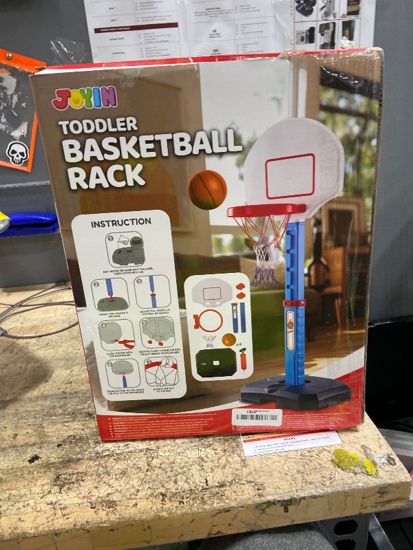 Photo 1 of **MISSING BALLS AND PUMP** JOYIN Toddler Basketball Hoop Indoor, Adjustable Basketball Goal for Kids with 4 Balls, Game Toys for Playroom Pool Outdoor, Birthday Gift for Baby Boys Girls Age 1 2 3 4 - Air Pump Included