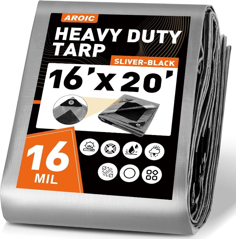 Photo 1 of
Click to see full view
VIDEO
AROIC 16x20 FT Waterproof Tarp, 16 Mil Thick Heavy Duty Cover with Reinforced Edges & Rustproof Grommets - UV Resistant Tearproof Tarpaulin for Camping Tent, Pool Cover, Emergency Rain Shelter