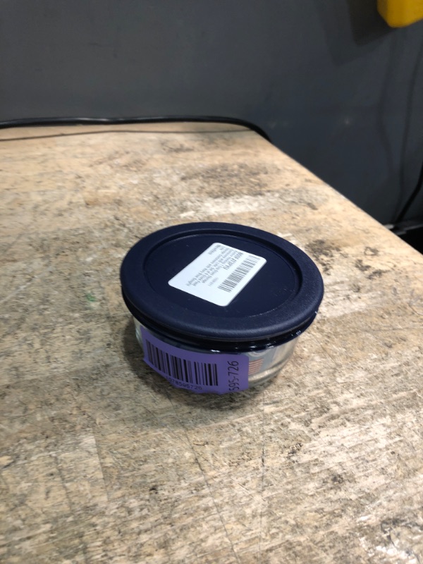 Photo 1 of *only 1* Anchor Hocking 1 Cup Glass Storage Containers with Lids, Set of 6 Glass Food Storage Containers with Navy Blue SnugFit Lids