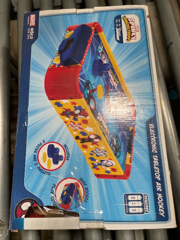 Photo 1 of **TABLE DAMAGED** Marvel Spidey and His Amazing Friends Kids Air Hockey Table - Tabletop Game with Puck, Pushers & Air Flow System - Spiderman Toys for Kids 4+
