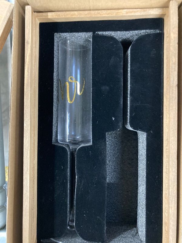 Photo 1 of ****MISSING ONE -SELLING AS INCOMPLETE SET*** AW BRIDAL Mr Champagne Flutes, Engagement Gift for Couples and Newlyweds, Bridal Shower Gifts for Bride to Be, Wedding Anniversary Toasting Glasses Set with Wooden Box