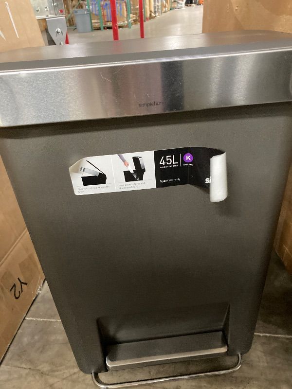 Photo 1 of **PARTS ONLY**simplehuman 45 Liter / 12 Gallon Rectangular Kitchen Step Trash Can with Soft-Close Lid, Grey Plastic