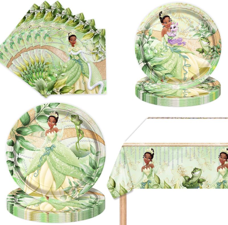 Photo 1 of ***MISSING TABLECLOTH***41Packs Birthday Decorations Include 20 Plates, 20 Napkins and 1 Tablecover for Birthday Party Supplies (Tiana)