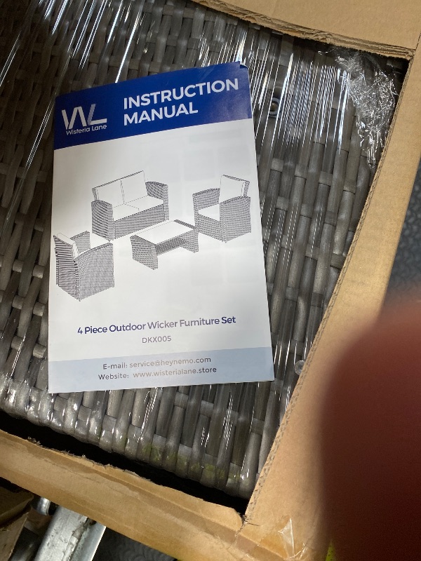 Photo 1 of ***PARTIAL SET/ BOX 1 OF 2****SUNVIV 4-Piece Wicker Patio Conversation Set with Dark Grey Cushions