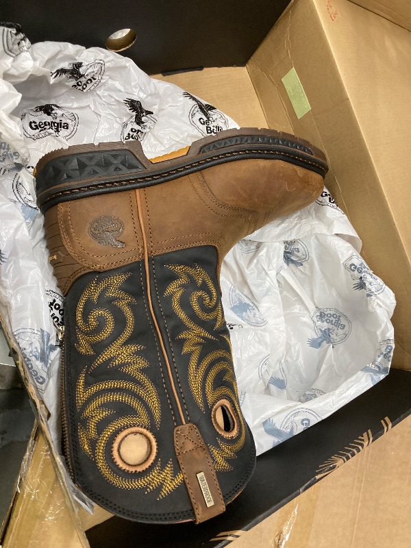 Photo 1 of **LEFT BOOT ONLY**Georgia Boot Carbo-Tec LT Steel Toe Waterproof Pull On Work Boot, Black And Brown, Size 8(M)