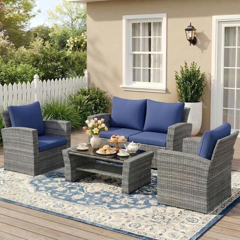 Photo 1 of ***PARTS-ONLY****
Wisteria Lane Patio Furniture Set, Wicker Outside Outdoor Furniture for All Weather, Patio Sofa with High Backrest Support and Wide Armrest for Backyard, Balcony, Deck, Porch, Navy Blue EST VALUE 329.00