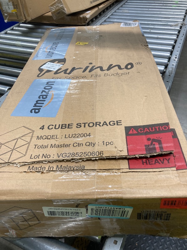 Photo 1 of ***DAMAGED -EDGE WOOD CHIPS, SCUFFS/SCRATCHES -SELLING AS IS *** Furinno CUBICLE Book Shelf, 4-Cube Bookshelf, Extra Thick Frame Reversible Bookcase with Open Back, 14.6" x 30" x 30", for Living Room, Bedroom, Home Office, Black Dark Oak