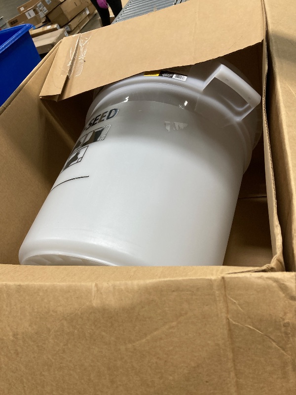 Photo 1 of ***Missing lid***Rubbermaid Commercial Products BRUTE Container with Lid 20 Gal Feed/Seed White, for Bird/Animal/Pet Food***Missing lid***