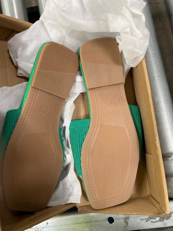 Photo 1 of ***COLOR IS GREEN***Tilocow Knitted Flat Sandals For women Square Open Toe Slide Sandals Casual Summer Shoes SIZE 7.5 GREEN