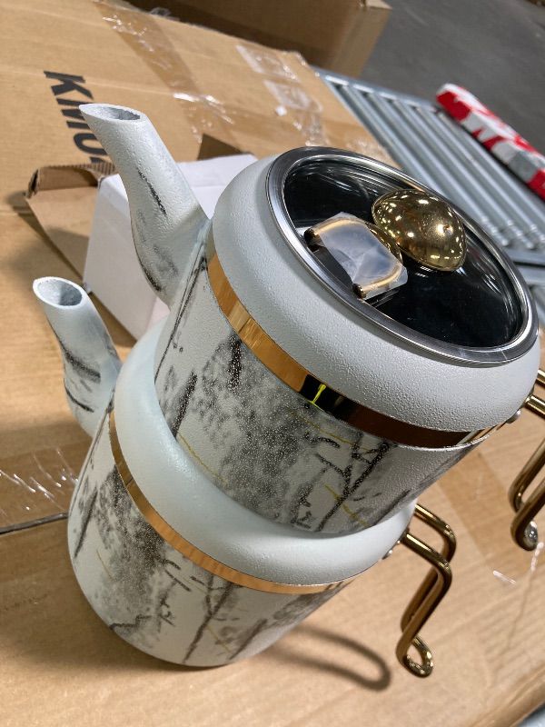 Photo 1 of **LID KNOB BROKE OFF***Hakan Melody Turkish Tea Pot Set | 3.5 L Tea Kettles for Stovetop with Stainless Steel Handless and Glass Lid | Aluminum Body Tea Maker | Double Stovetop Kettles with Granite Cover, White 3.6 qt