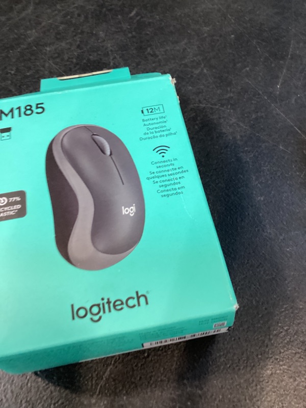 Photo 1 of Logitech M185 Wireless Mouse, 2.4GHz with USB Mini Receiver, 12-Month Battery Life, 1000 DPI Optical Tracking, Ambidextrous, Compatible with PC, Mac, Laptop - Swift Grey