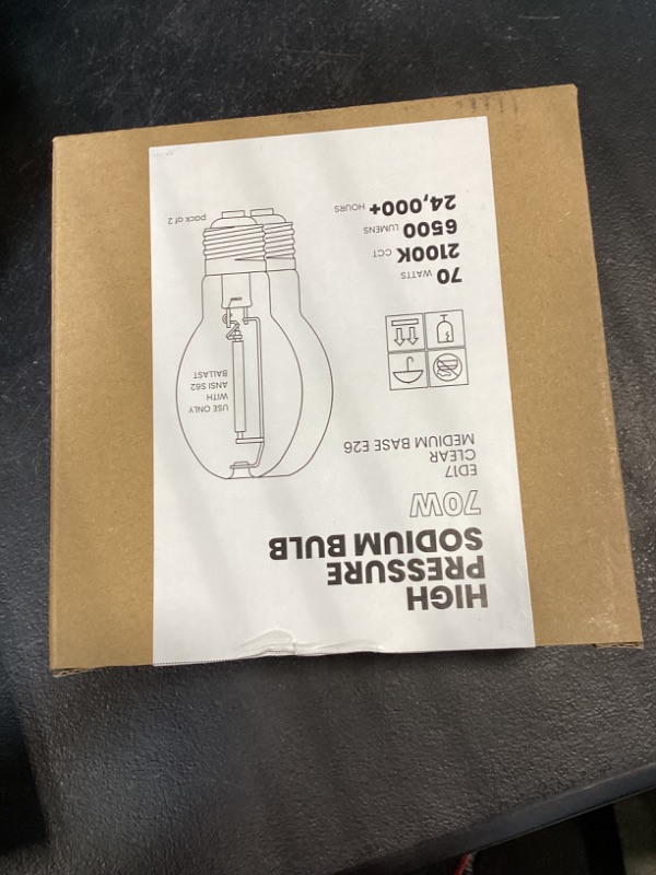 Photo 1 of GRUOTVSZAK LU70/MED High Pressure Sodium Light Bulb, 70 Watts, ED17/MED, Medium Base (E26), ANSI Code S62, 6500 Lumen, 24000 Life Hours, Clear Bulb, 2100K, 2 Pack