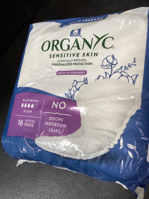 Photo 1 of Organyc 100% Organic Cotton Inside and Out Incontinence Pads for Bladder Leaks, FSA/HSA Eligible, Maximum Flow, 16 Count