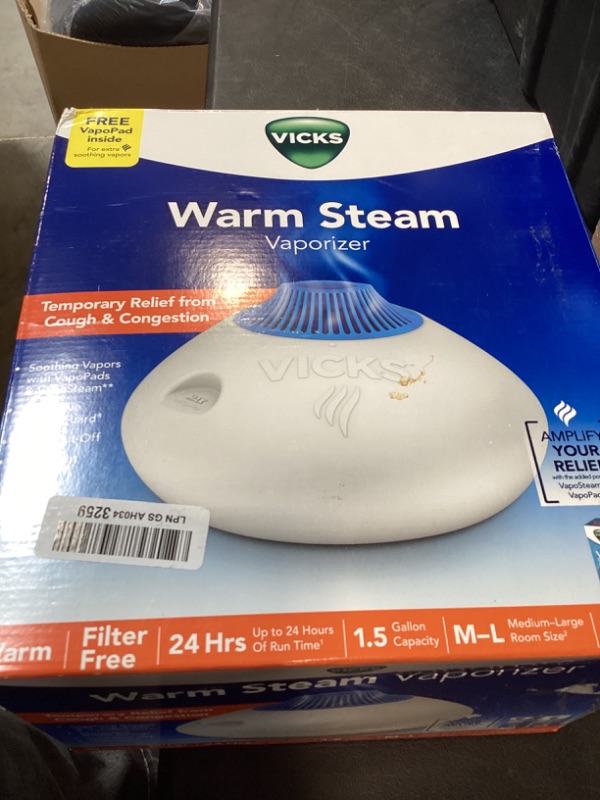 Photo 1 of Vicks Warm Steam Vaporizer & Humidifier 1.5 Gallon Tank for Small and Medium Rooms, Night Light, Works with VapoPads and VapoSteam