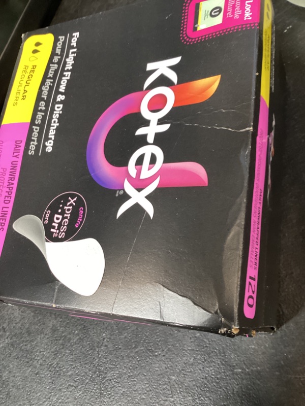 Photo 1 of Kotex Absorbent Flat Liners, Light Absorbency, Regular Length 120 Count (Packaging May Vary)