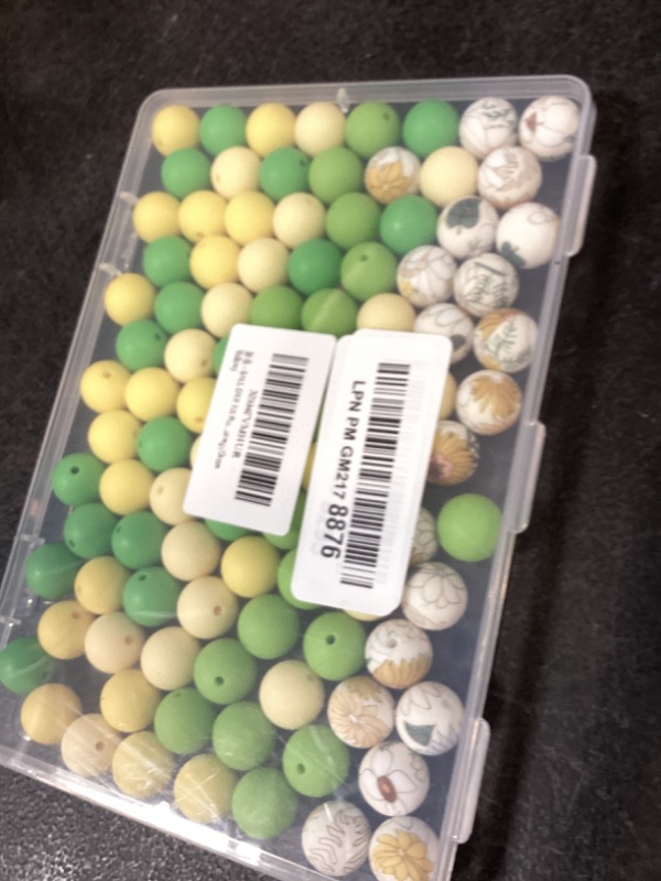 View 2 of SALUOKE 100 Pcs 15mm Silicone Beads for Keychain Making, Pink Gream Silicone Beads Bulk Round for Bracelets Pens Crafts Jewelry Making (Green Yellow)