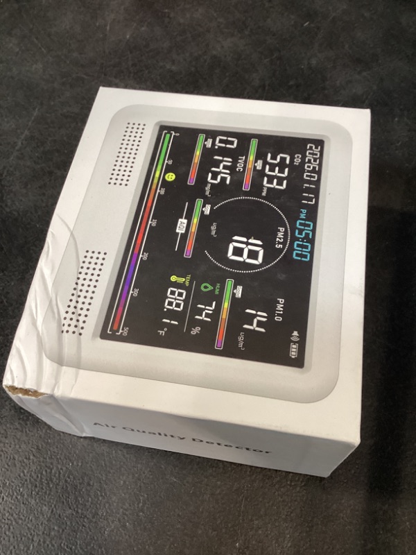 Photo 1 of KDWKD Indoor Air Quality Monitor for Home, CO2 Detector with PM2.5 PM10, Formaldehyde TVOC Sensor, AQI Temperature Humidity Display (Black)