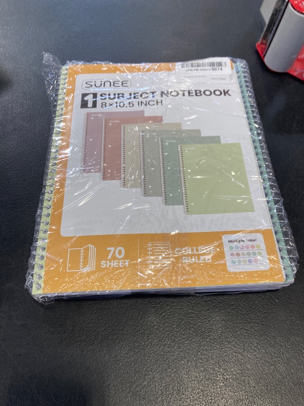 Photo 1 of SUNEE Spiral Notebooks, 6 Pack, 1-Subject, College Ruled Paper, 8" x 10-1/2", 70 Sheets per Notebook, Assorted Aesthetic Colors Spiral Notebooks for School