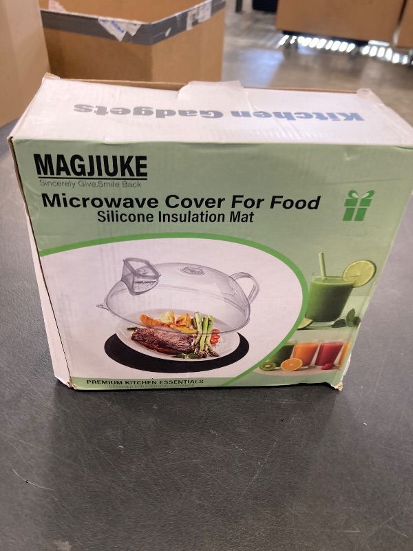 Photo 1 of MAGJIUKE Microwave Splatter Cover for Food, Clear Microwave Lid with Water Steamer, Integrated Handle, Splatter Guard, 10” Plate Covers & 12" Mat, BPA-Free, Essential Kitchen Gadgets and Accessories
