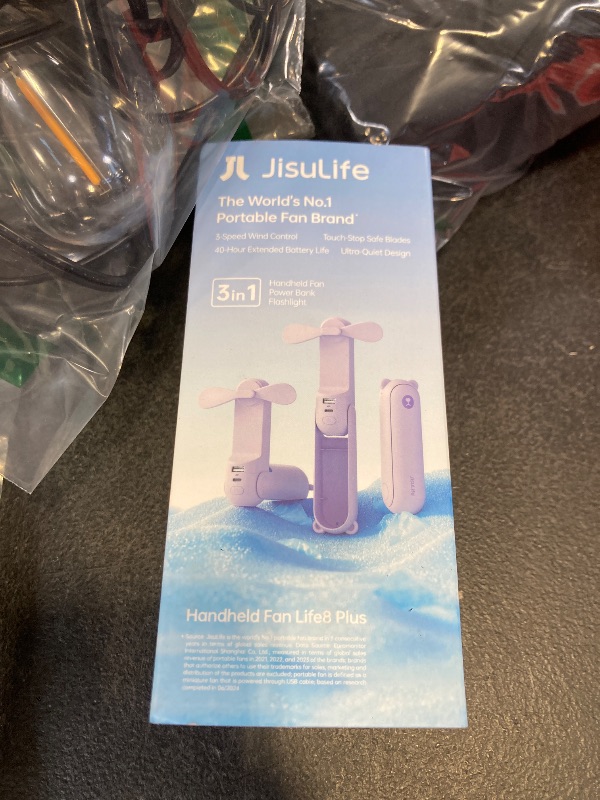 Photo 1 of JISULIFE Handheld Fan 8 Plus: All-in-One Mini Fan with 37Hrs Cooling & 4500mAh PowerBank & Flashlight, USB Rechargeable, Portable Pocket Size for Travel, Makeup, Concert, Gifts for Women(Purple)