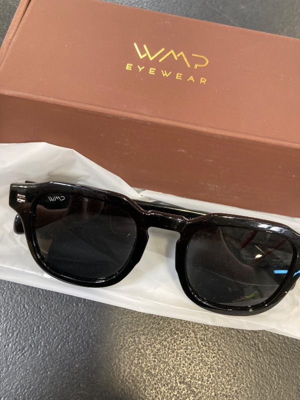 Photo 1 of WearMe Pro WMP Eyewear – Men’s Square Polarized Sunglasses: Thick Acetate Frame, Bold Geometric Shape, Retro 60s Design (Black/Triple Black Lens)