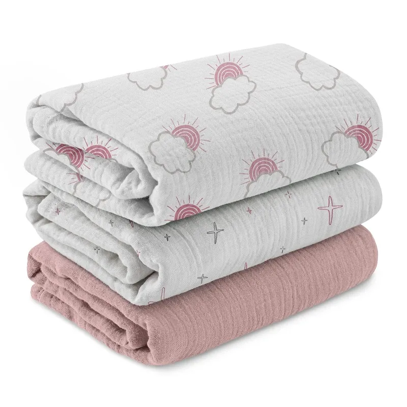 Photo 1 of Soarwg Kids Muslin Swaddling Cloths for Newborns, Set of 3 Baby Blankets 95 x 100 cm - Soft Baby Swaddle Blanket, Burp Cloths, Swaddle Cloth - Perfect for Baby Shower, Sunlight

