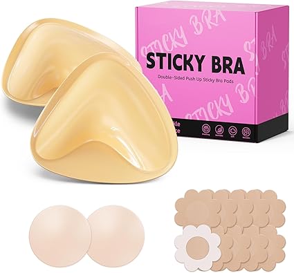 Photo 1 of Mearter Ultra Push up Sticky Bra Pads Inserts | Double Sided Adhesive Bra Inserts | Stick on Bra for Sports Bra Swimsuit (Large, Beige)