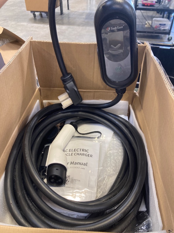 Photo 1 of SubSun EV Charger J1772 Electric Vehicle Charger 50Amp Level 2,240V 25FT Adjustable Current & Delay Charging & Portable w/NEMA 14-50 Plug & Tesla Adapter for Home, Outdoor, Camping Charging