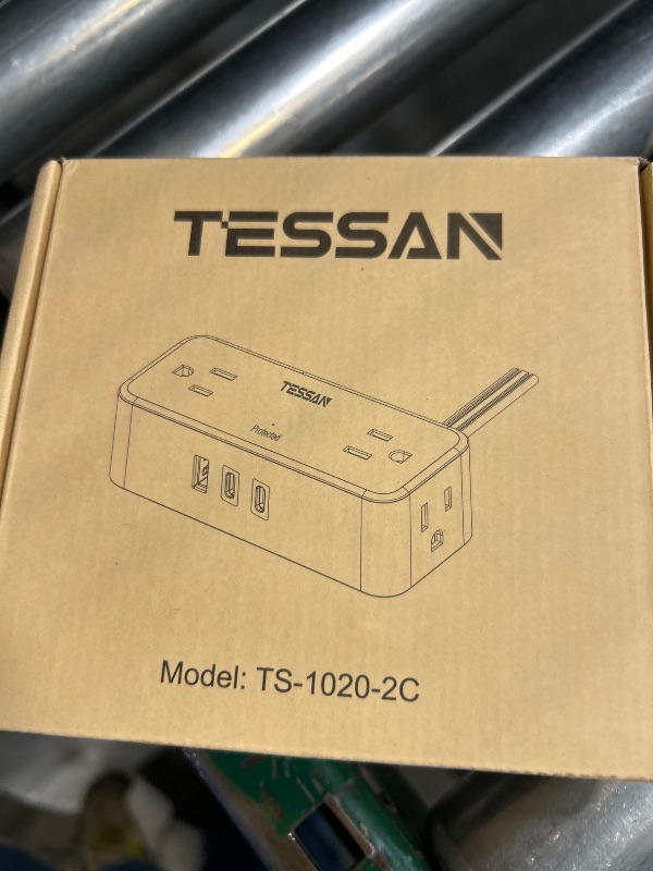 Photo 1 of TESSAN Flat Plug Extension Cord 5 FT, Surge Protector Power Strip with 4 AC Outlets 2 USB C and 1 USB A Ports, 900 Joules Protection, Multiple Wall Outlet Extender Suitable for Office Dorm, Grey