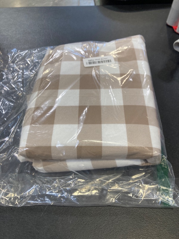 Photo 1 of Smiry Rectangle Table Cloth, Waterproof Vinyl Tablecloths with Flannel Backing, Wipeable Buffalo Plaid Table Cover for Picnic, Indoor and Outdoor (Khaki & White, 60"x84")