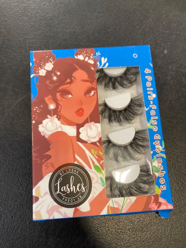 Photo 1 of Losha 25mm Lashes Big Fluffy False Eyelashes 3D Dramatic Long Volume Faux Mink Lashes Pack 4 Pairs
