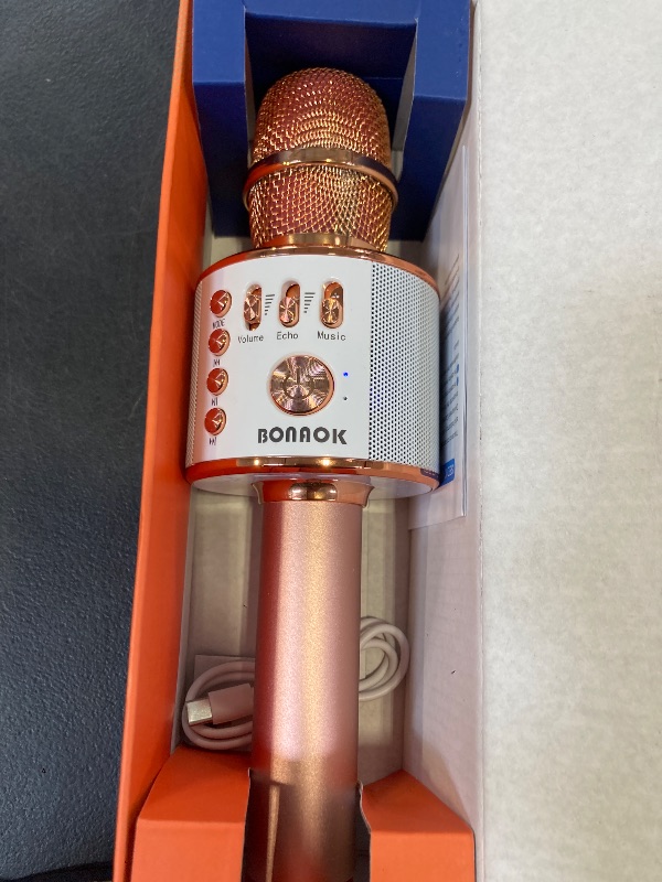 Photo 1 of BONAOK Wireless Bluetooth Karaoke Microphone,3-in-1 Portable Handheld Karaoke Mic Speaker Machine Home Party Birthday for All Smartphones PC(Q37 Rose Gold)