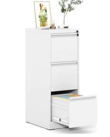 Photo 1 of Garvee 3-Drawer File Cabinet with Lock, Heavy Duty Vertical Filing Cabinets for Home Office, Secure Locking Metal Steel Storage Cabinet for Letter/Legal Size File, Assembly Required, White
