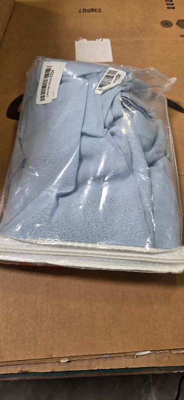 Photo 1 of Light Blue Sheer Pleated Curtains 84 Inch Length for Kids Room Soft Touch Airy Breathable Tree Branch Textured Light Filter Pinch Pleat Drapes with Ajustable Hooks, Sky Blue, 42"W x 84"L, 2 Panels