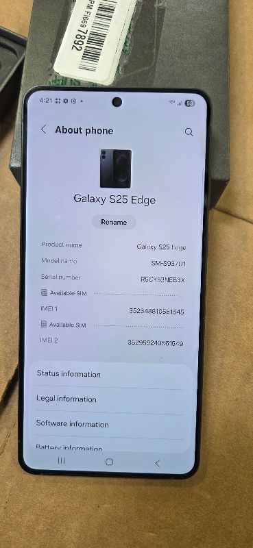Photo 1 of Samsung Galaxy S25 Edge Phone, 256 GB AI Smartphone, Unlocked Android, Night Video, Fast Processor, ProScaler Display, All-Day Battery, 2025, US 1 Yr Manufacturer Warranty, Titanium JetBlack